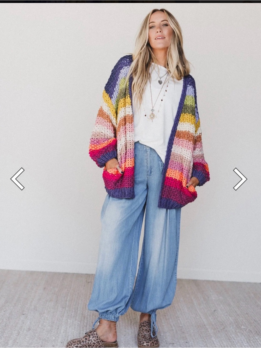 Three Bird Nest Oversized Multi-Stripe Open Cardigan Sweater - Rainbow